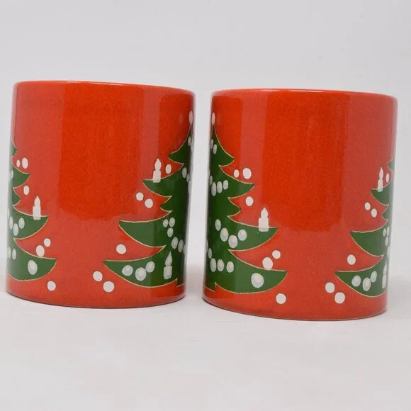 VTG Set Waechtersbach West W Germany Christmas Tree Mug Ceramic Red Green 2 Cups - Picture 9 of 14